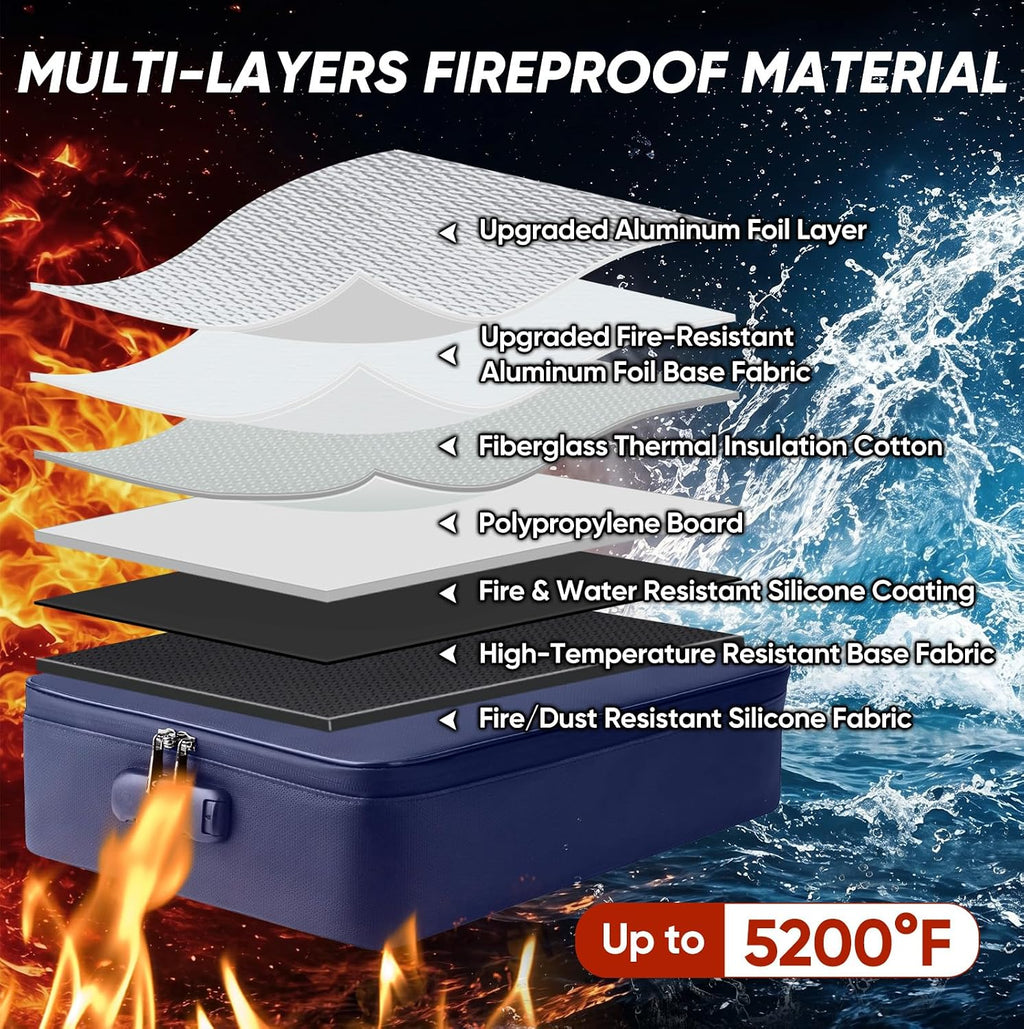 BALEINE Caja de documentos ignífuga con cerradura, bolsa portátil ignífuga para documentos impermeable, cajas de archivos a prueba de fuego para documentos, caja organizadora de archivos para papeleo