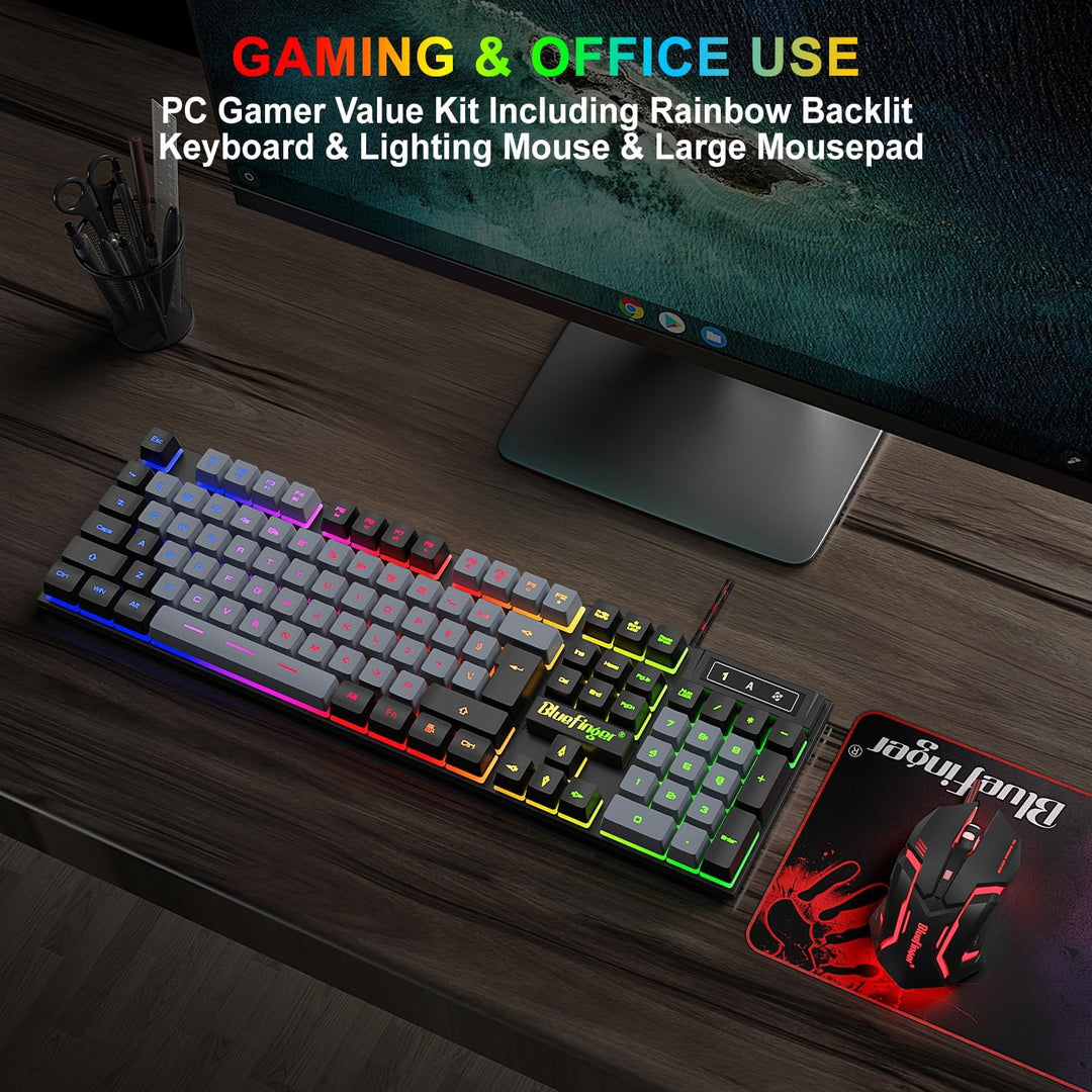 BlueFinger Combo de Teclado RGB para Juegos y Mouse Retroiluminado,...