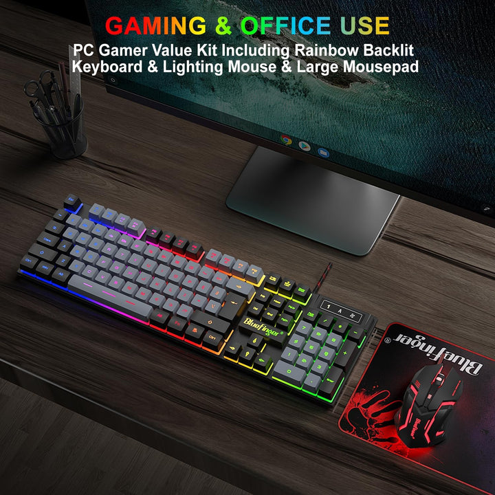 BlueFinger Combo de Teclado RGB para Juegos y Mouse Retroiluminado,...