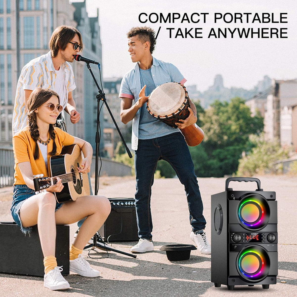 Altavoz Bluetooth portátil de 60 W (pico de 80 W) con doble subwoof...