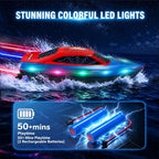 FLYING STAR Paquete de 2 barcos de control remoto de 13 pulgadas para niños, 2 baterías, barco de carreras RC de 2.4 GHz con luces LED para piscinas y lagos, juguete de agua de verano para niños de 8