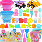 Juguetes de playa con 2 camiones, cubos plegables para niños de 3