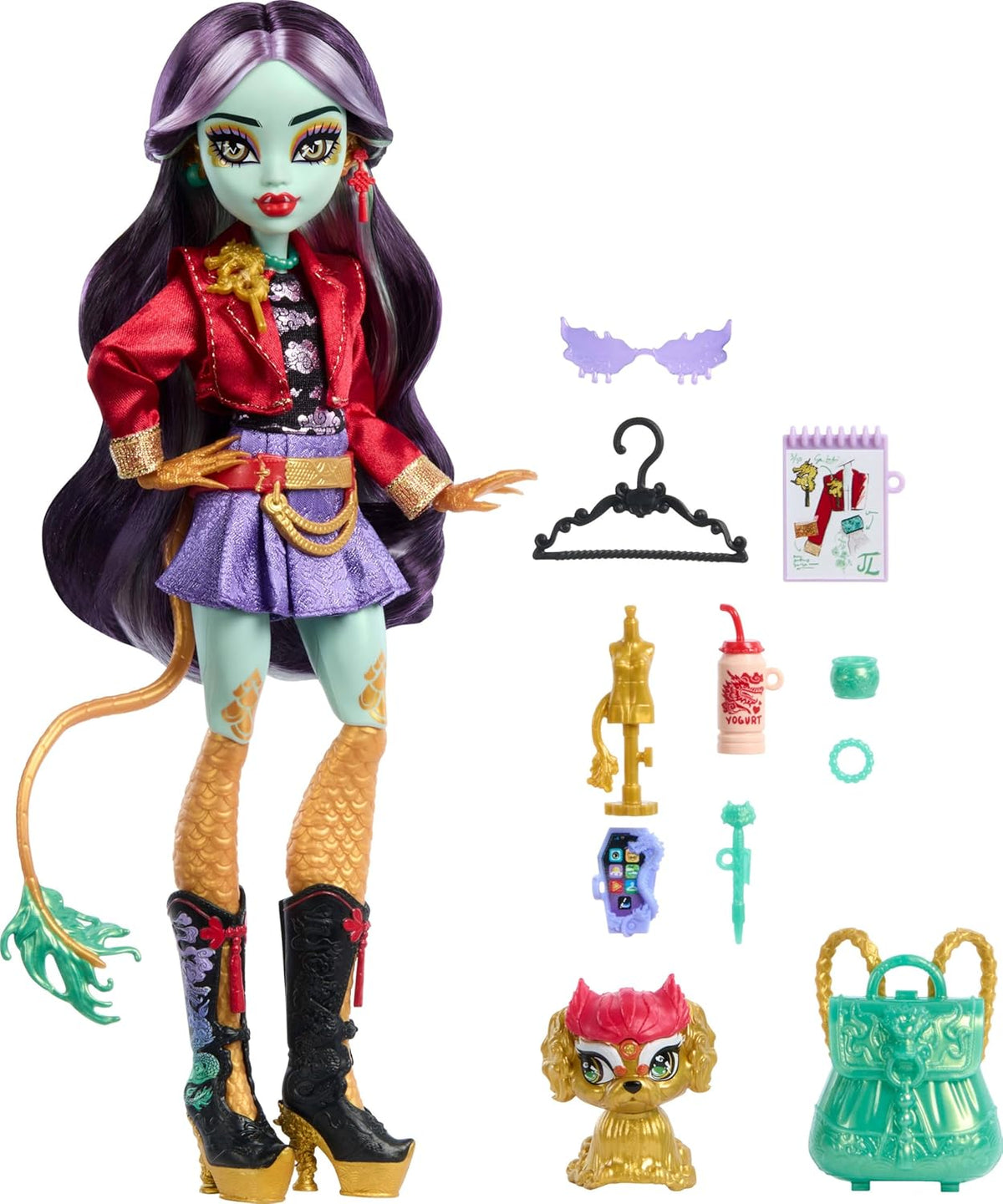 Monster High Jinafire muñeca larga Dragón con perro