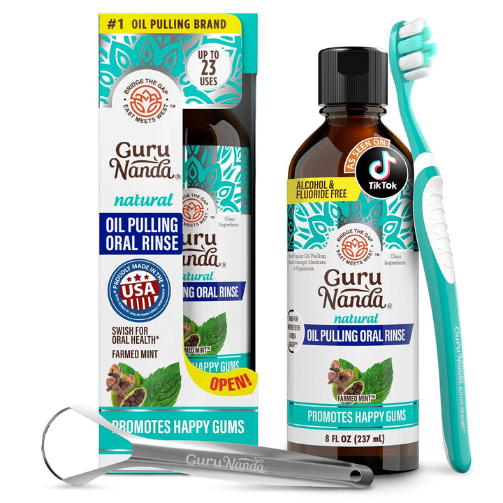 GuruNanda Enjuague Bucal de Aceite de Coco y Menta para Higiene Ora...
