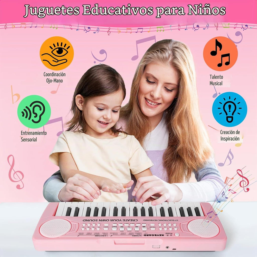 Teclado de piano de juguete para niños, 37 teclas, pianos musicales, juguetes con micrófono