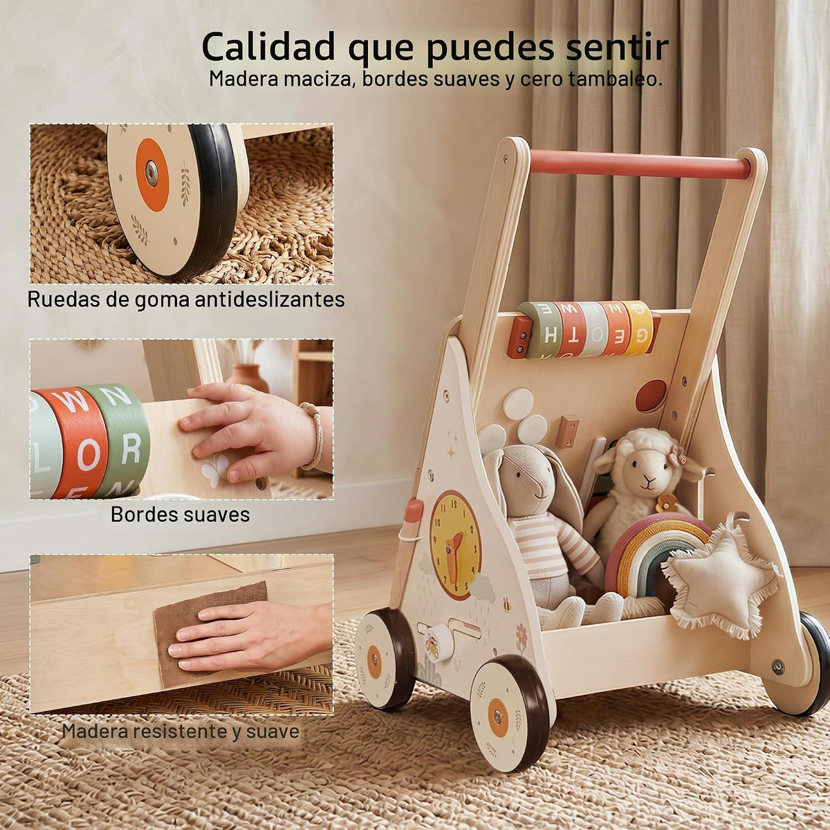 Centro de actividades de madera para caminar para bebés con música y juego