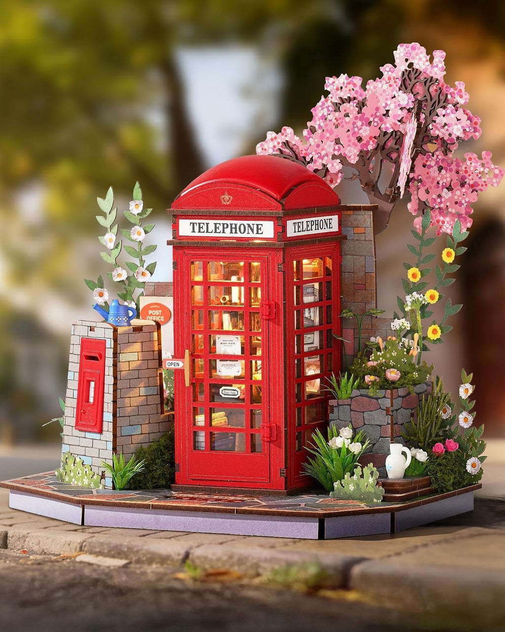 Rolife Rompecabezas de madera 3D estilo vintage, kit de modelo de cabina de teléfono de estilo británico, estantería de bricolaje para adultos, kit de construcción de modelos, manualidades divertidas