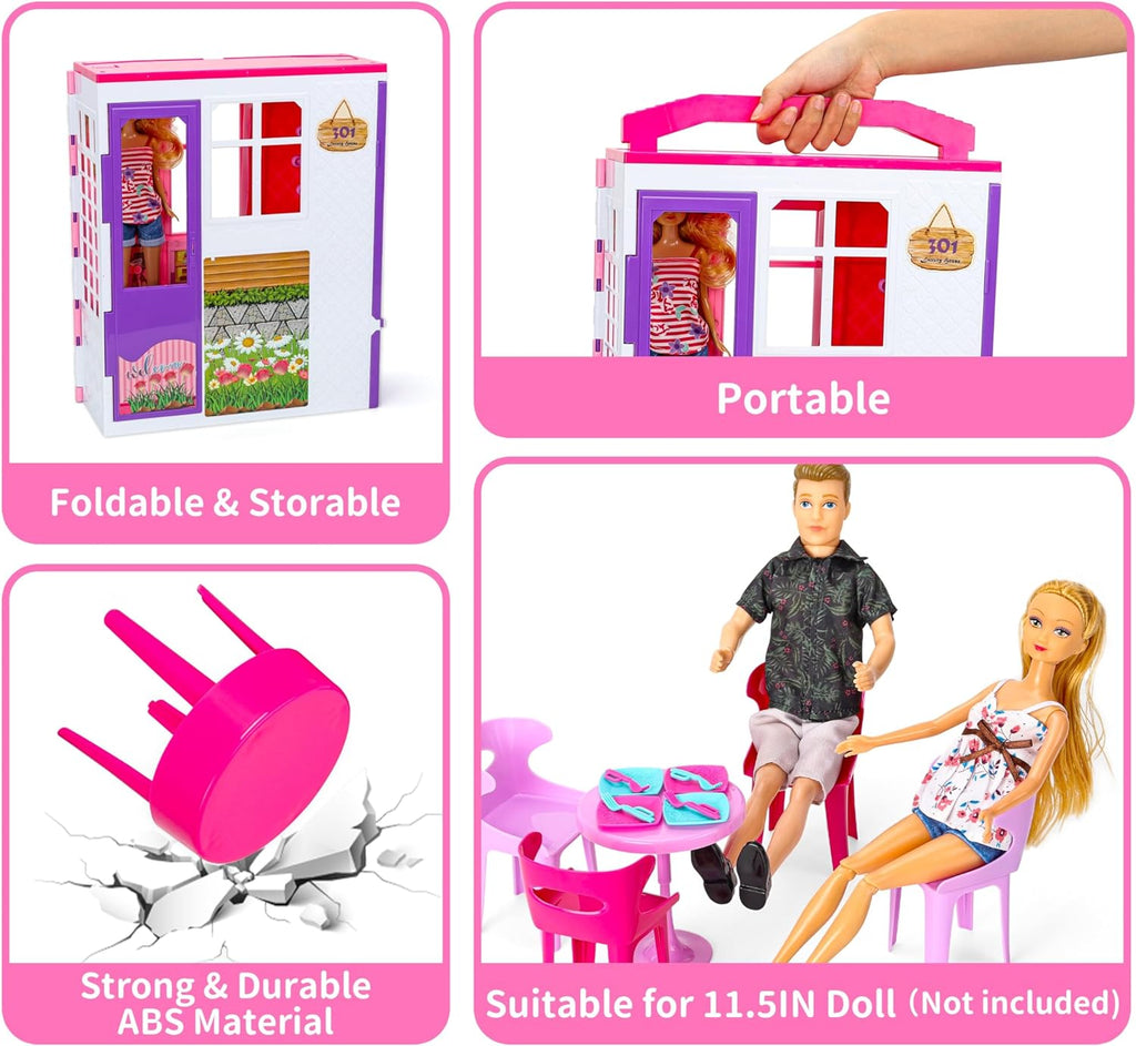 Style Shine - Casa de muñecas plegable de 1 piso, juego de casa de muñecas