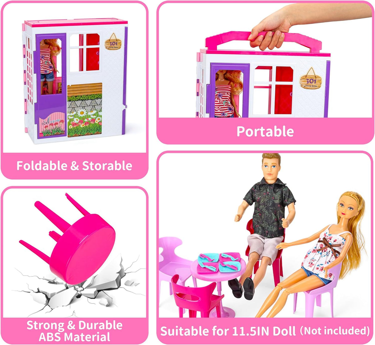 Style Shine - Casa de muñecas plegable de 1 piso, juego de casa de muñecas