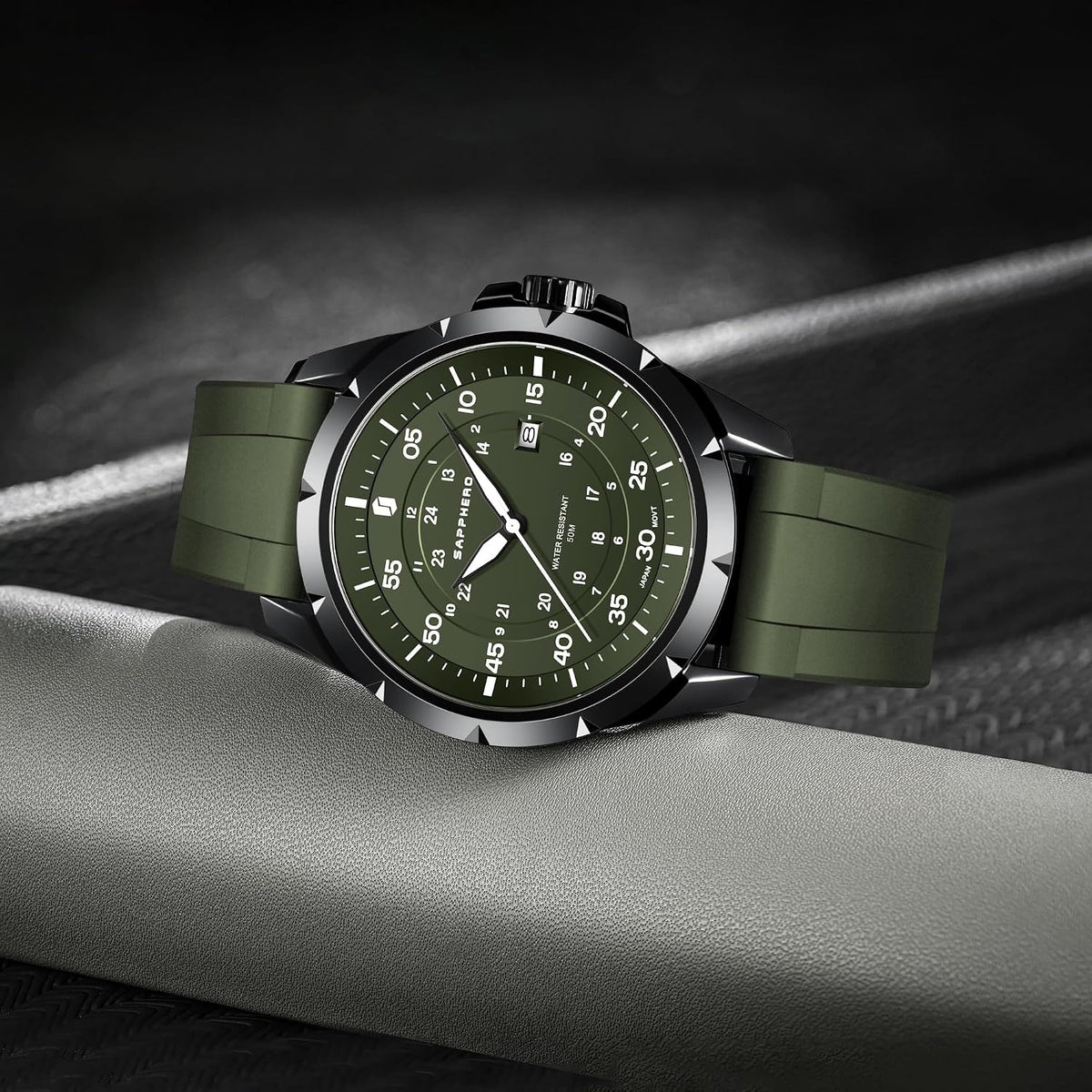 SAPPHERO Reloj analógico de cuarzo luminoso para hombre, 164 ft, resistente al agua, con fecha, casual, elegante, para trabajo, negocios, correa de silicona, relojes de pulsera para hombre