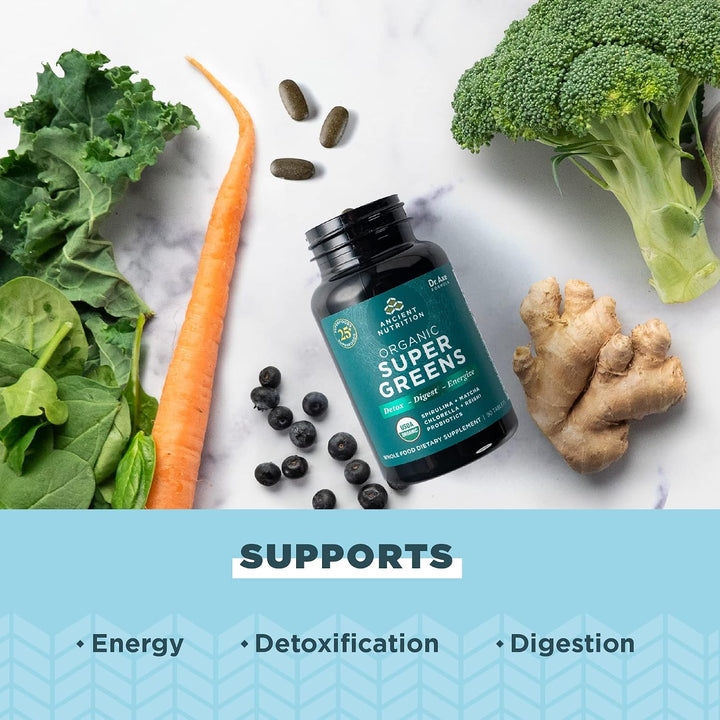 Ancient Nutrition Super Greens con probióticos, tabletas orgánicas...