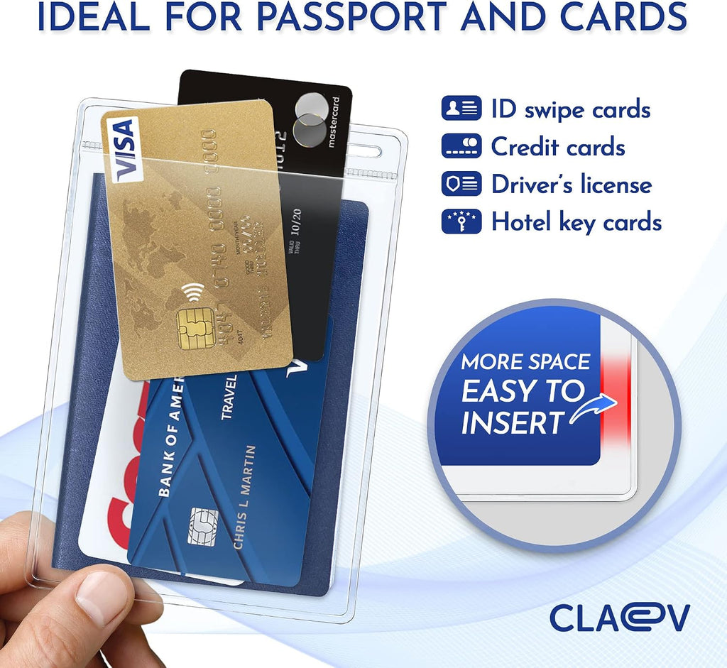 Claev Portatarjetas verticales flexibles y resistentes a desgarros de 4 x 6 pulgadas para pasaporte y tarjetas (4 x 6 extra grandes (XXL), paquete de 100), transparente sin cremallera, portatarjetas