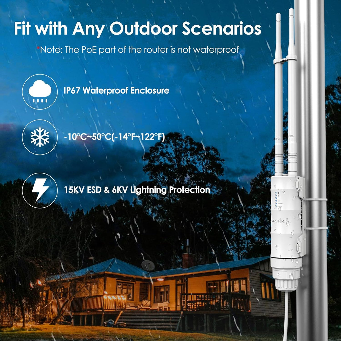 WAVLINK AC1200 Extensor WiFi de largo alcance para exteriores\/punt...
