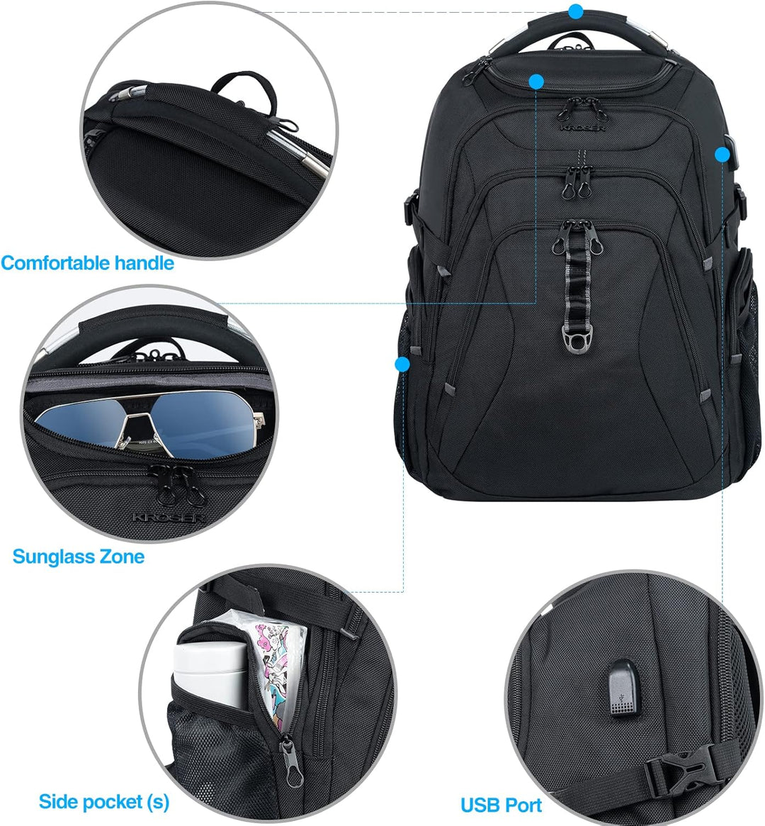 KROSER Mochila de viaje para computadora portátil resistente, Negro...