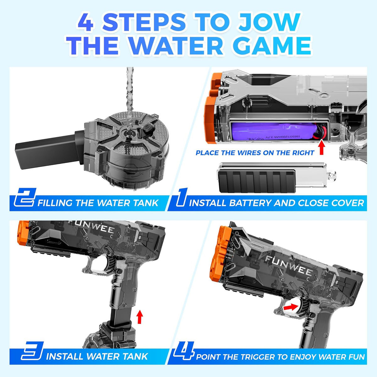 2 unidades de pistolas de agua eléctricas para niños y adultos, pistola de agua de largo alcance potente, pistola de agua automática completa más fuerte de alta capacidad con más de 400