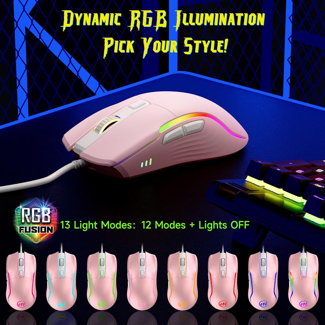 memzuoix Mouse para juegos con cable RGB - 6 DPI ajustables hasta 1...