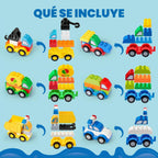 JOYIN Juego de 80 bloques de construcción de automóviles para niños pequeños, 12 vehículos diferentes, construye tus propios autos de juguete, compatible con ladrillos de construcción de marca para