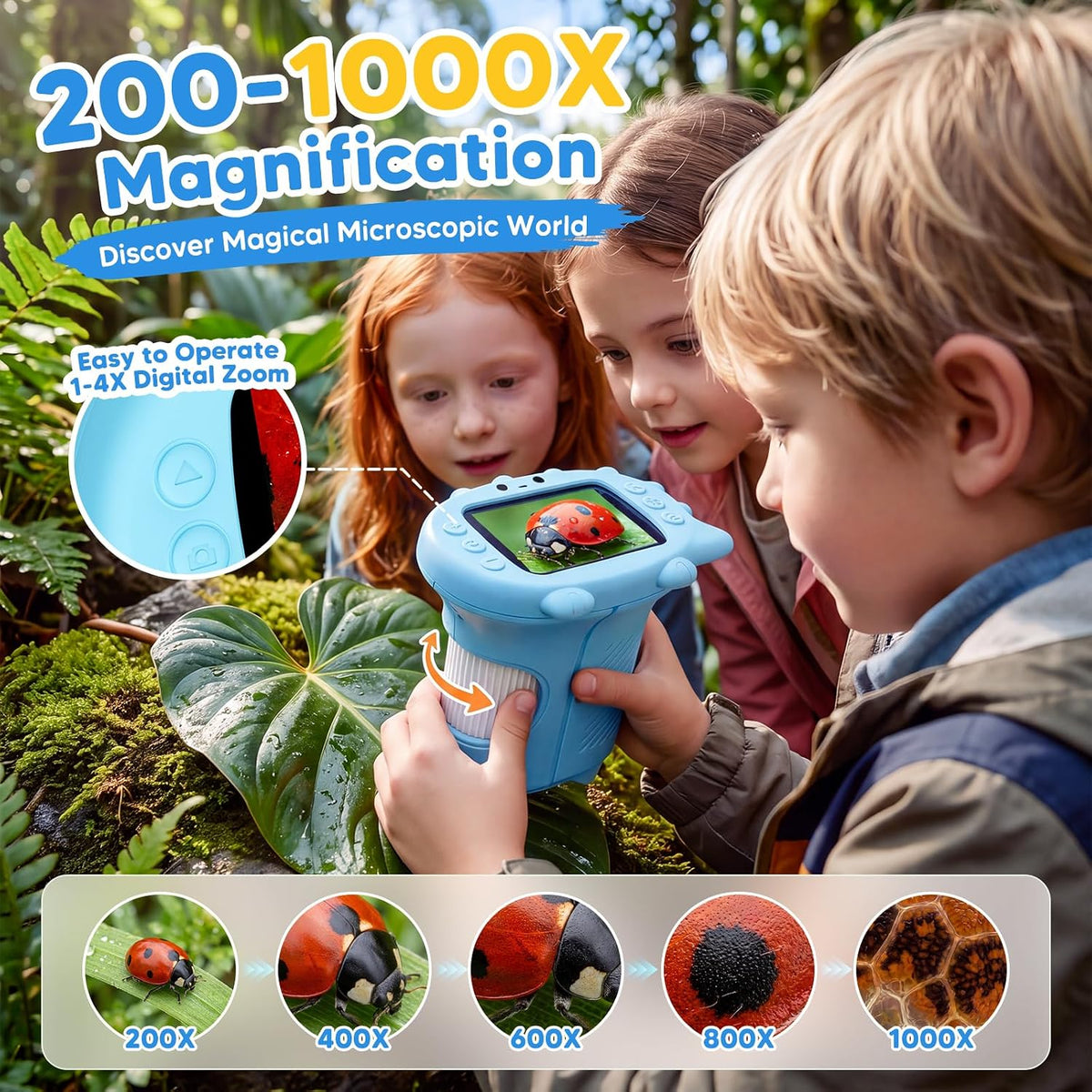 Microscopio digital portátil 1000X para niños juguete de ciencia (azul)