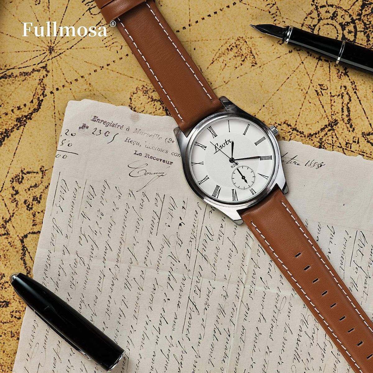 Fullmosa Correa de reloj de liberación rápida de acero inoxidable de 0.709 in y correa de reloj de cuero de 0.709 in marrón+hebilla plateada, Moderno