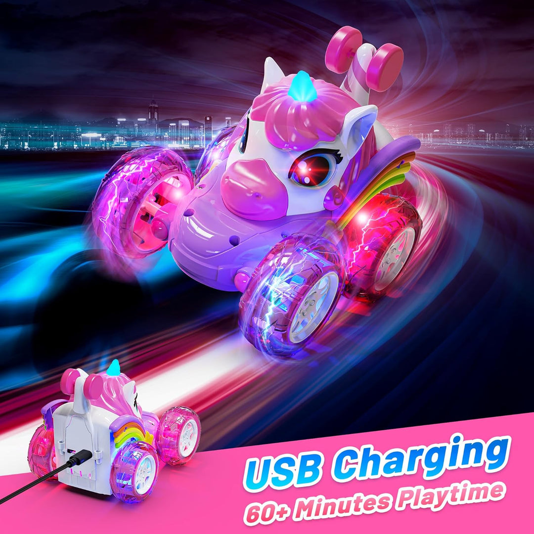 Carsky - Coche de control remoto de unicornio para niñas, coches RC...