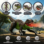 Robot T-Rex de dinosaurio RC con cámara para niños, pantalla LCD RC de video en vivo, simulación de movimiento de gateo, modo de demostración inteligente, función de rociado, efecto de luz y rugido