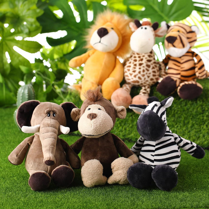 Zhanmai - Juego de 6 animales de peluche de safari de animales de l...