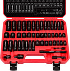 Juego de llaves de vaso de impacto de 3/8" - 49 piezas SAE (5/16 a 3/4 pulgadas) y métricas (8-22mm) con barras de extensión y junta universal estándar y profunda de material CR-V para alta