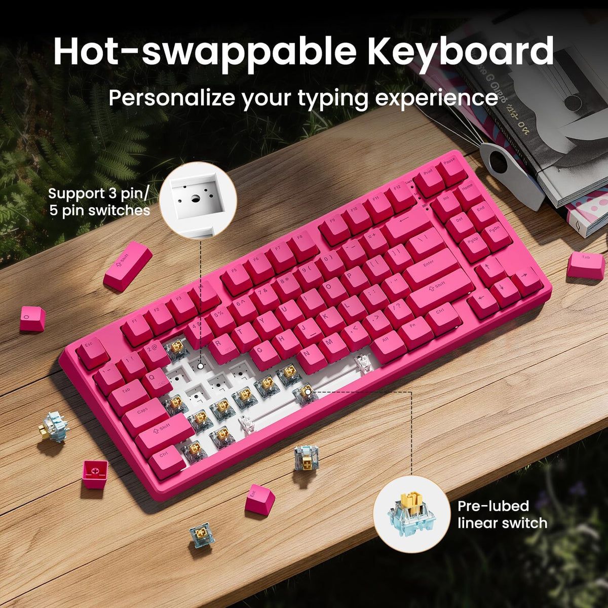 Kisnt KN85 Teclado mecánico silencioso inalámbrico, diseño del 75%,...