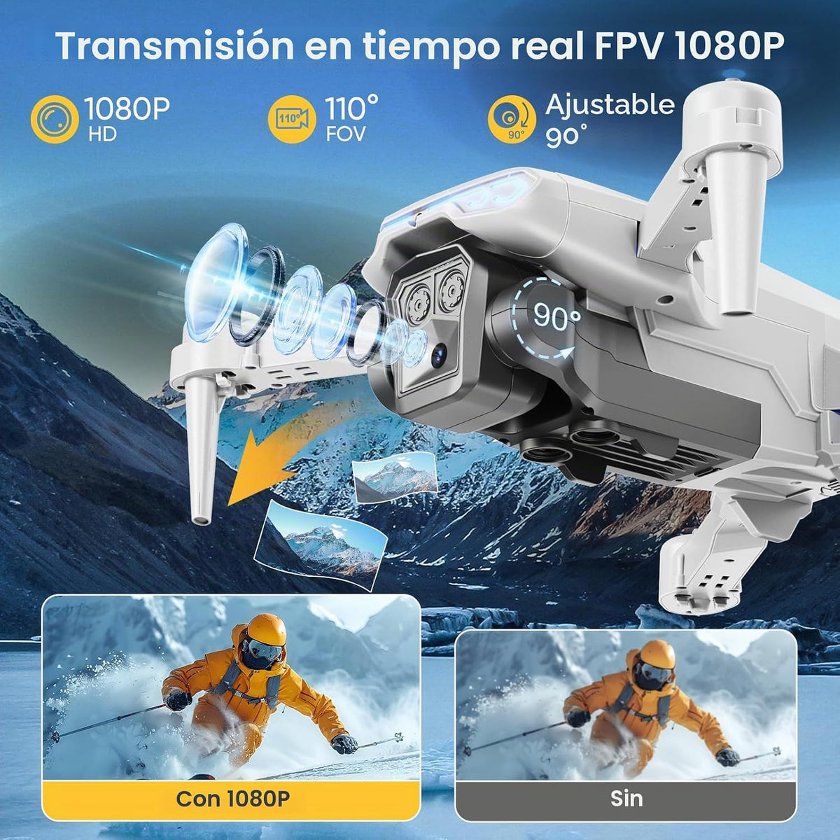 Drone 1080P con cámara para niños y adultos principiantes, cuadricóptero FPV plegable con una tecla de despegue/aterrizaje, control de gestos, giros de 360°, 2 baterías, regalo de juguete para
