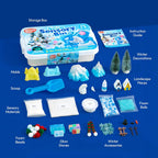JOVA Klever Kits - Contenedor sensorial de nieve para niños, con piedras que brillan en la oscuridad, kit de nieve falsa del mundo de invierno con figuras de animales árticos
