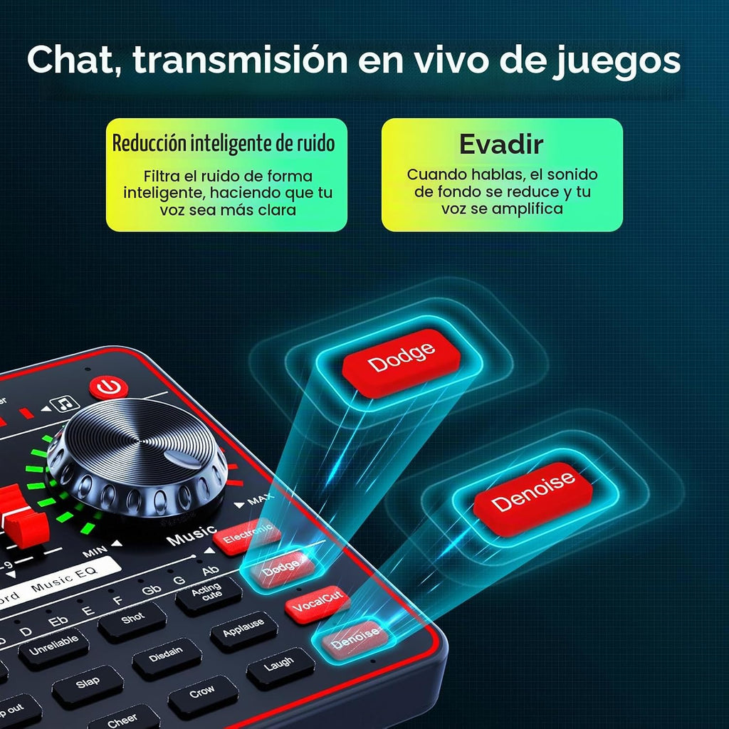 Paquete de micrófono de podcast con mezclador de audio de placa de sonido en vivo, equipo de podcast con micrófono de condensador de 3.5mm para transmisión en vivo, canto, juegos en Pc/Teléfono