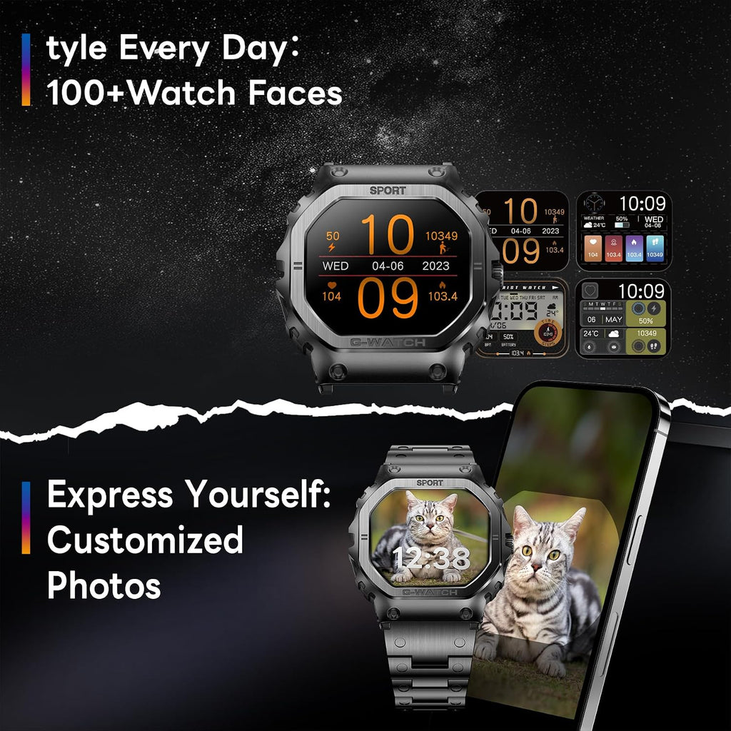 FOSMET Smartwatches para hombres (responder/hacer llamadas), monitor de frecuencia cardíaca y rastreador de sueño