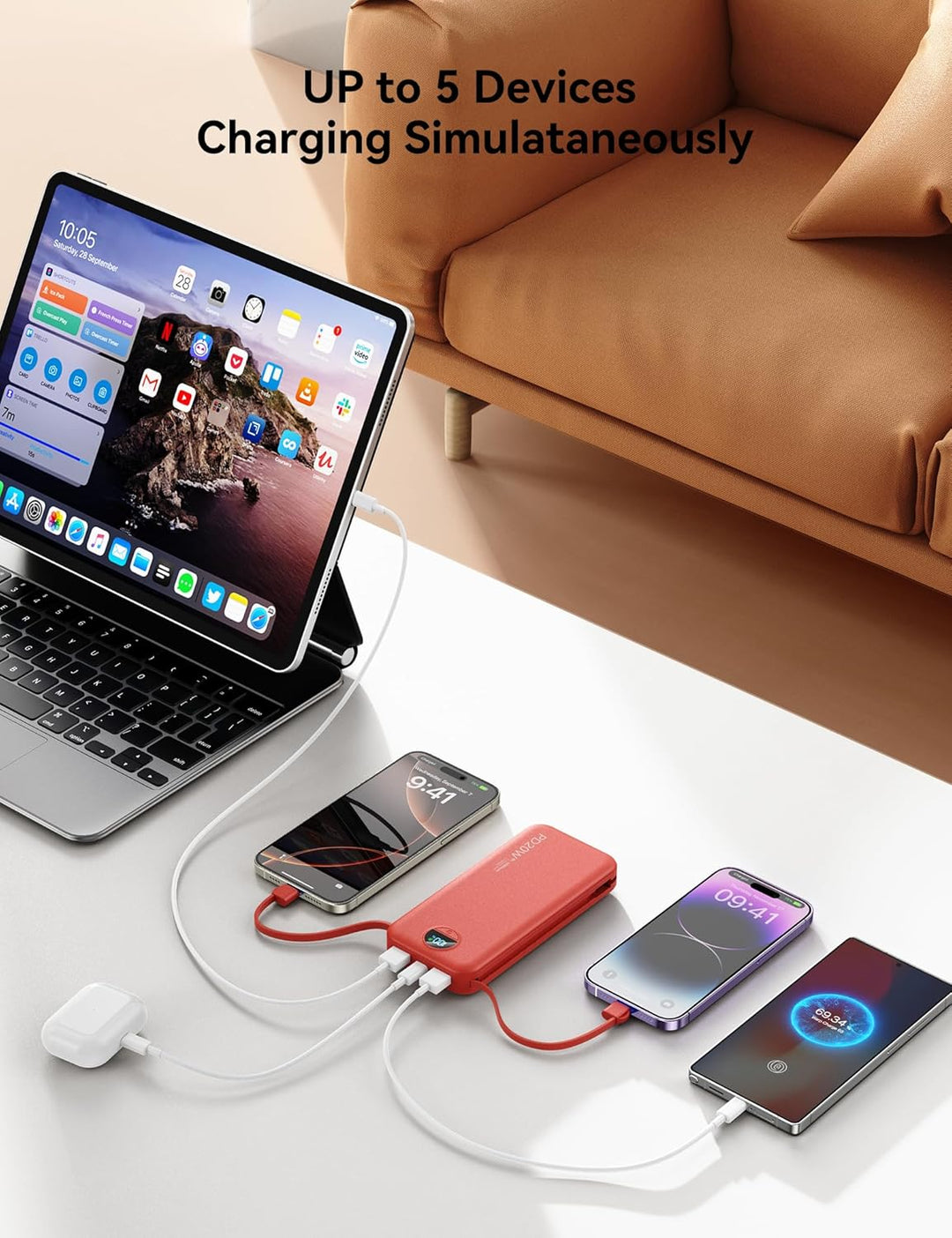 Banco de poder aonidi de 12000mAh ultraportátil con cables y enchuf...