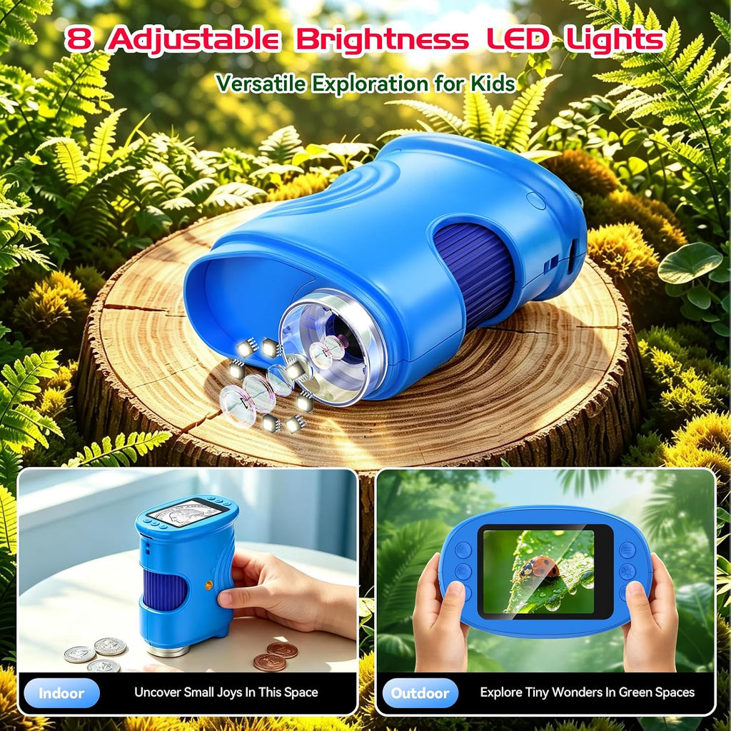 Microscopio digital de mano 1000X para niños, explora juguetes y regalos de laboratorio científico STEM, lupa Edu 4K de 2.0 pulgadas, cámara de microscopio portátil para niños y niñas, juguete de