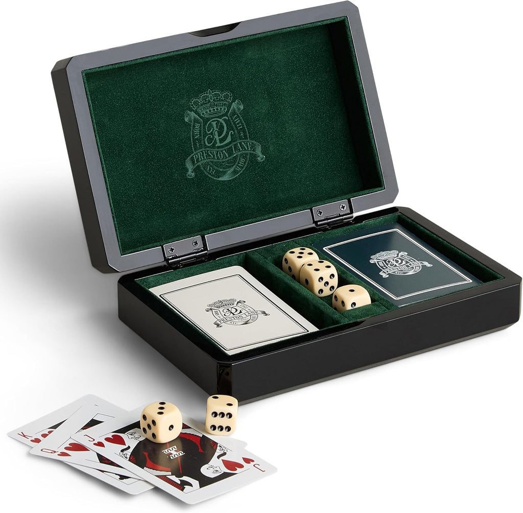 Preston Lane Chester Caja de juego de madera - Juego de cartas y dados