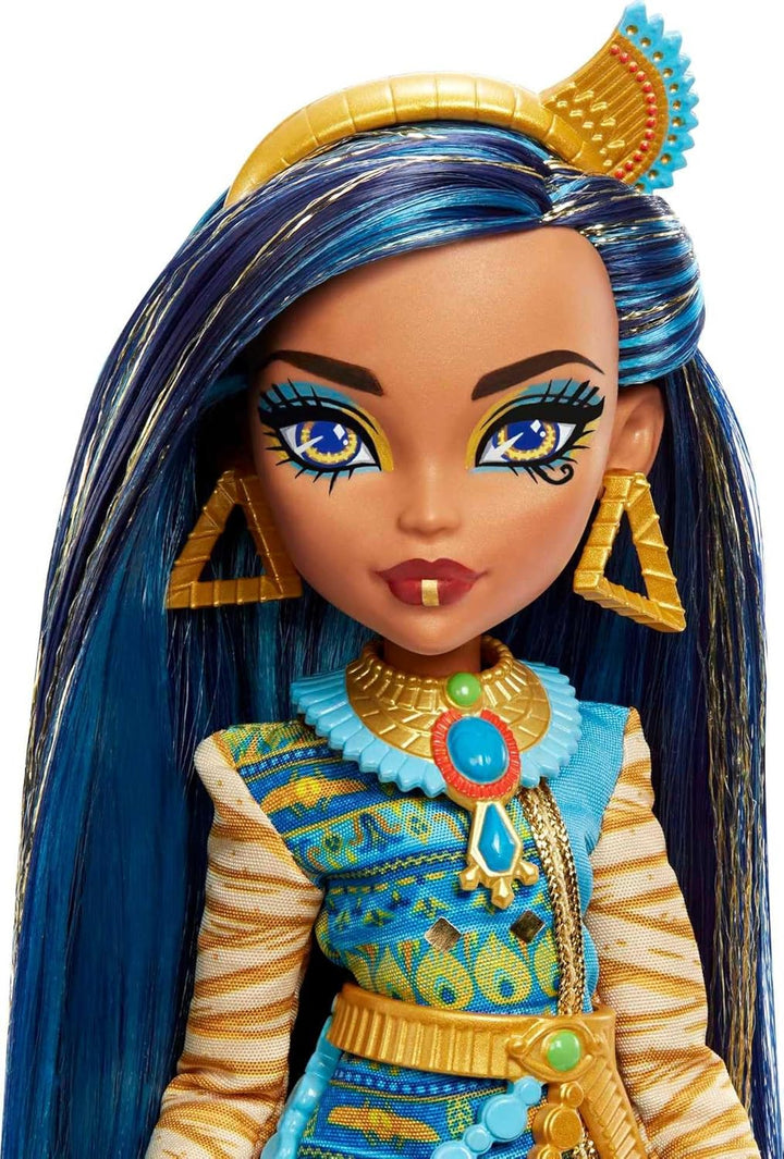 Muñeca Monster High, Cleo de Nile con cabello azul con rayas en loo...