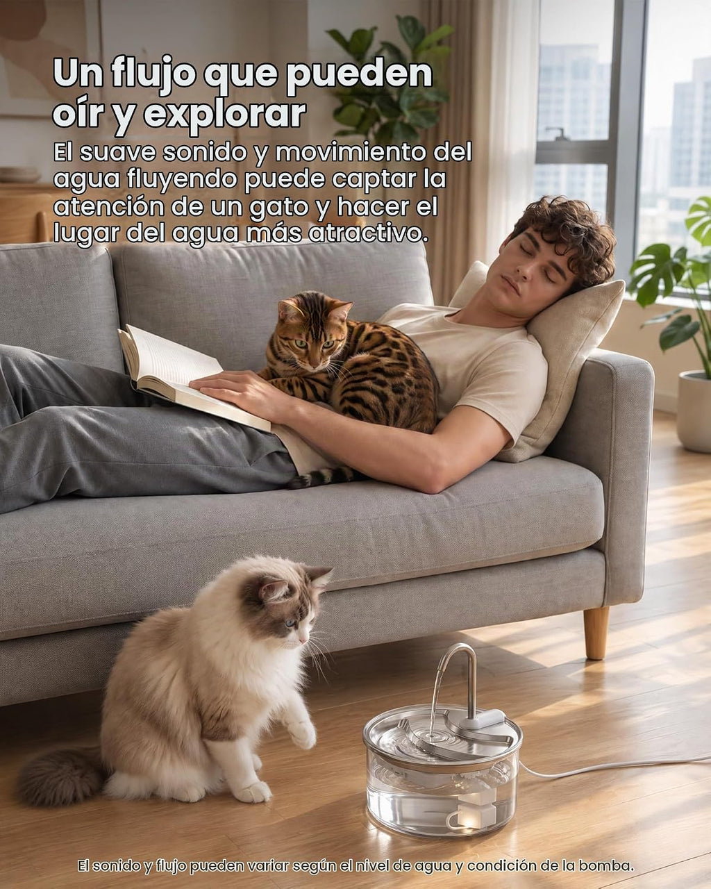 Tomxcute Fuente de agua de cristal para gatos, 84 onzas, apta para