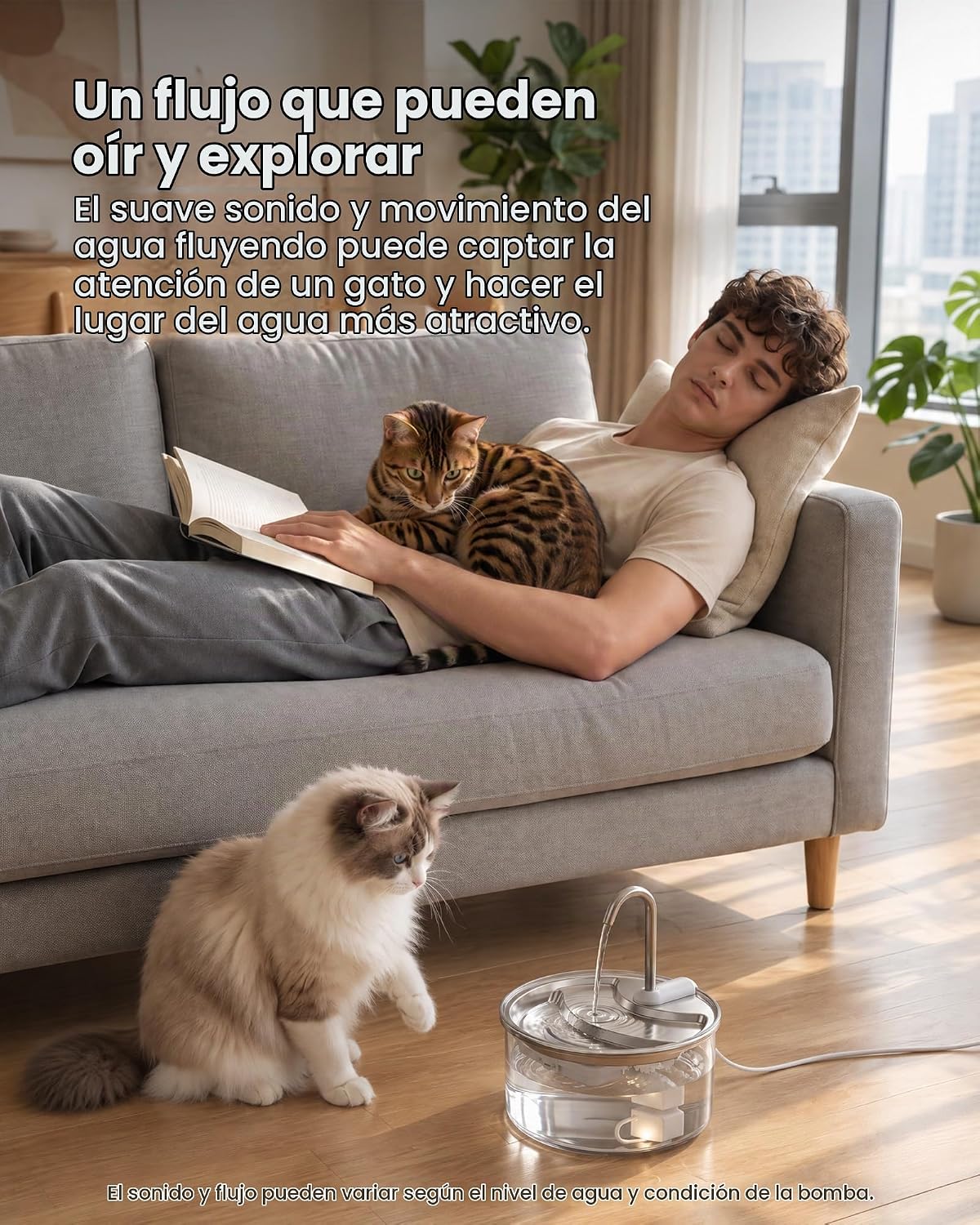 Tomxcute Fuente de agua de cristal para gatos, 84 onzas, apta para
