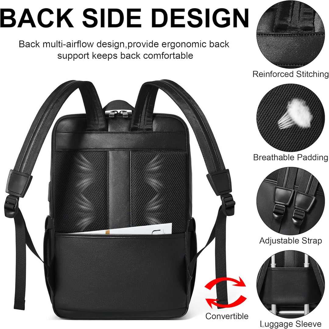 Shrrie Mochila para portátil de cuero vegano de 16 pulgadas con car...