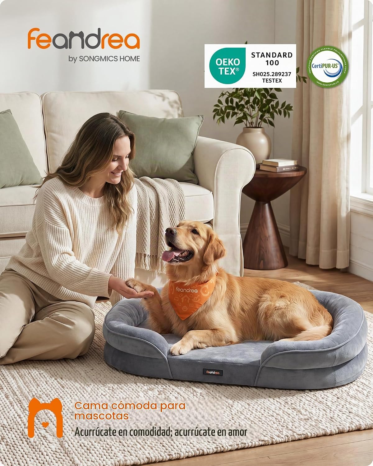 Feandrea Cama ortopédica para perro, sofá para perros de 41 pulgadas con