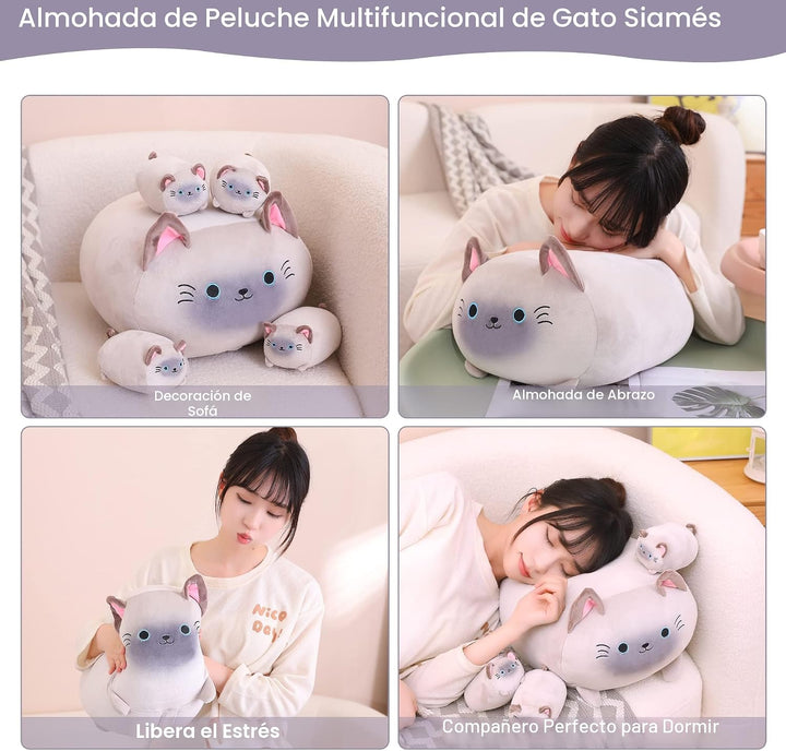 SQEQE Peluche de gato siamés, lindos animales de peluche para mamá...
