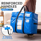 TAILI - Bolsas de mudanza extra grandes con 2 niveles, paquete de 4 bolsas azules resistentes para almacenamiento con ventana visible, asas envolventes, almacenamiento y ahorro de espacio