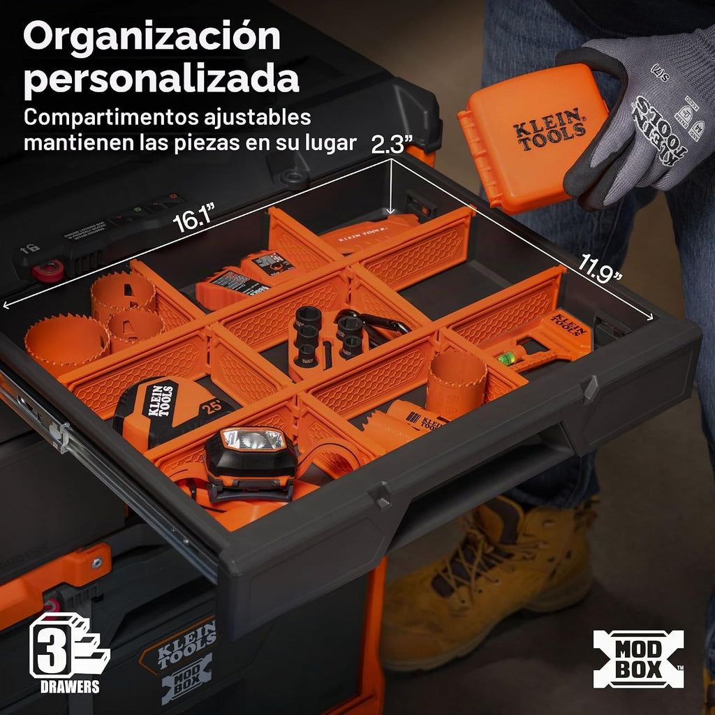 Klein Tools 54723MB MODbox Caja modular de tres gavetas de profundidad múltiple