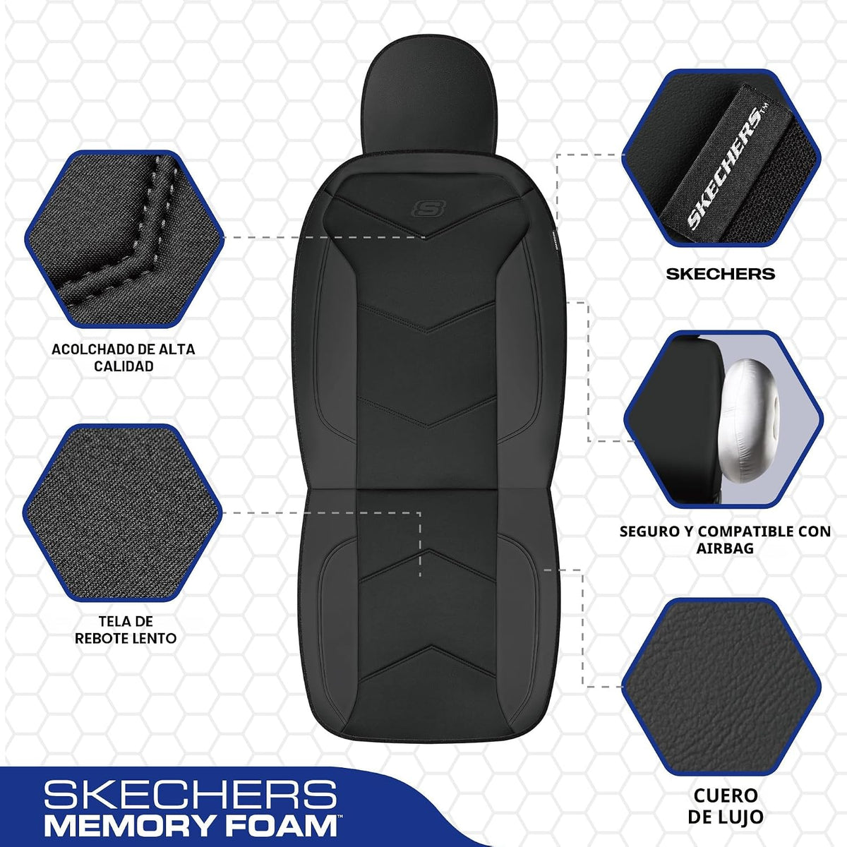 Skechers Fundas de Asiento de Espuma con Memoria, Fundas de Asiento de Automóvil de Cuero, Máxima Comodidad y Soporte Fundas de Asientos Delanteros Compatibles con Airbag, Ajuste Universal Automotriz