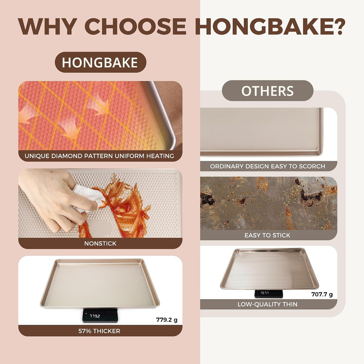 Juego de 9 moldes para hornear antiadherentes, apilables no tóxicos con textura de diamante, juego de bandejas para horno para cocinar, incluye bandeja para galletas con rejilla, molde para