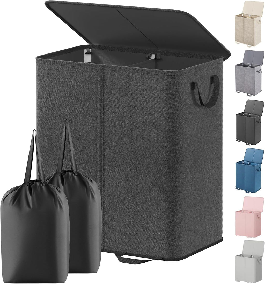 Lifewit Cesta doble para ropa sucia con tapa, bolsas de lavandería