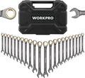 WORKPRO Juego de llaves combinadas de trinquete de 22 piezas con caja de herramientas, niquelado