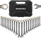 WORKPRO Juego de llaves combinadas de trinquete de 22 piezas con caja de herramientas, niquelado