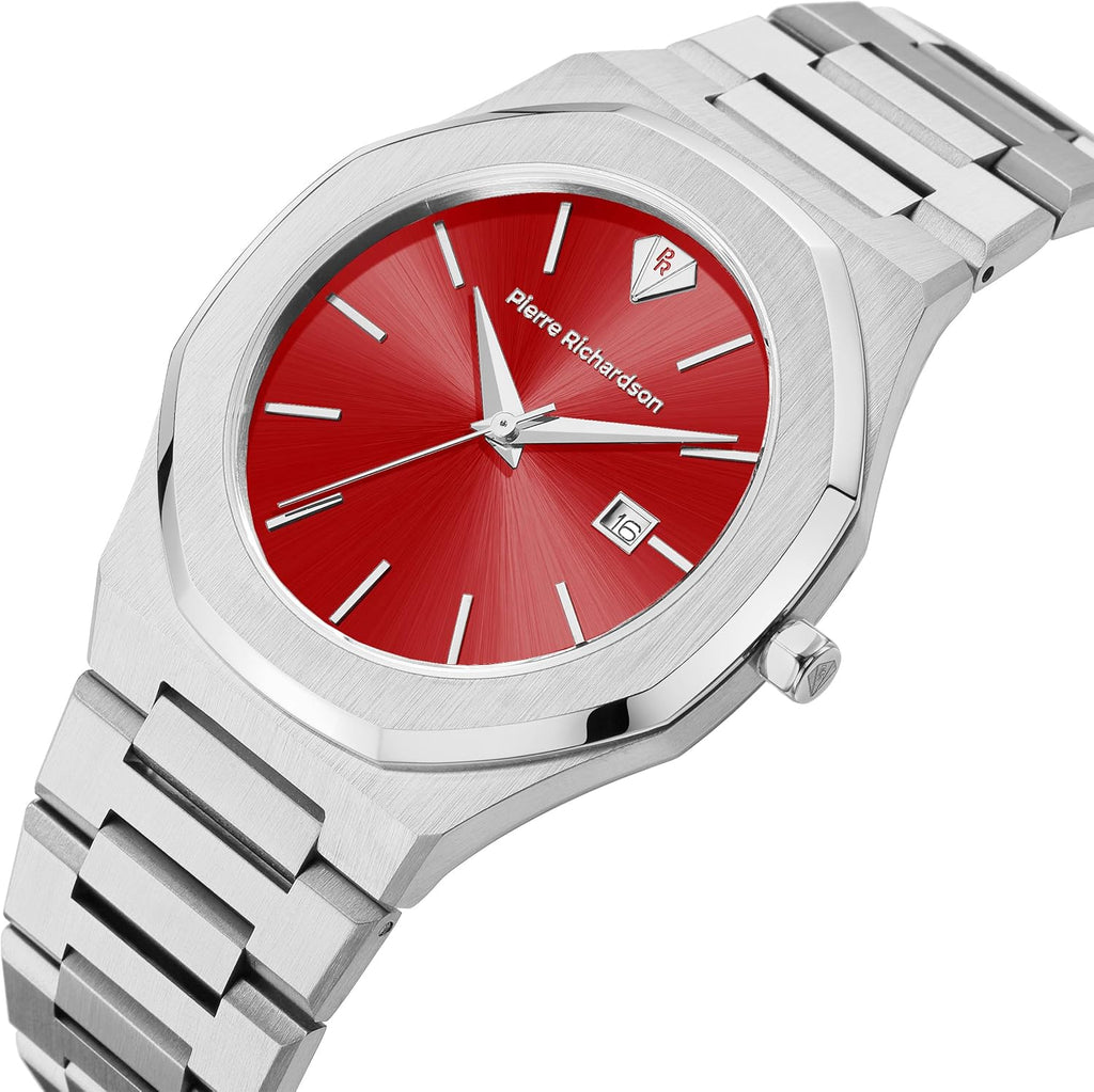 PIERRE RICHARDSON PR5428 Reloj de lujo para hombre – Movimiento de cuarzo japonés, acero inoxidable, 41mm, 5ATM resistente al agua, cristal de zafiro resistente a los arañazos – Reloj de vestir