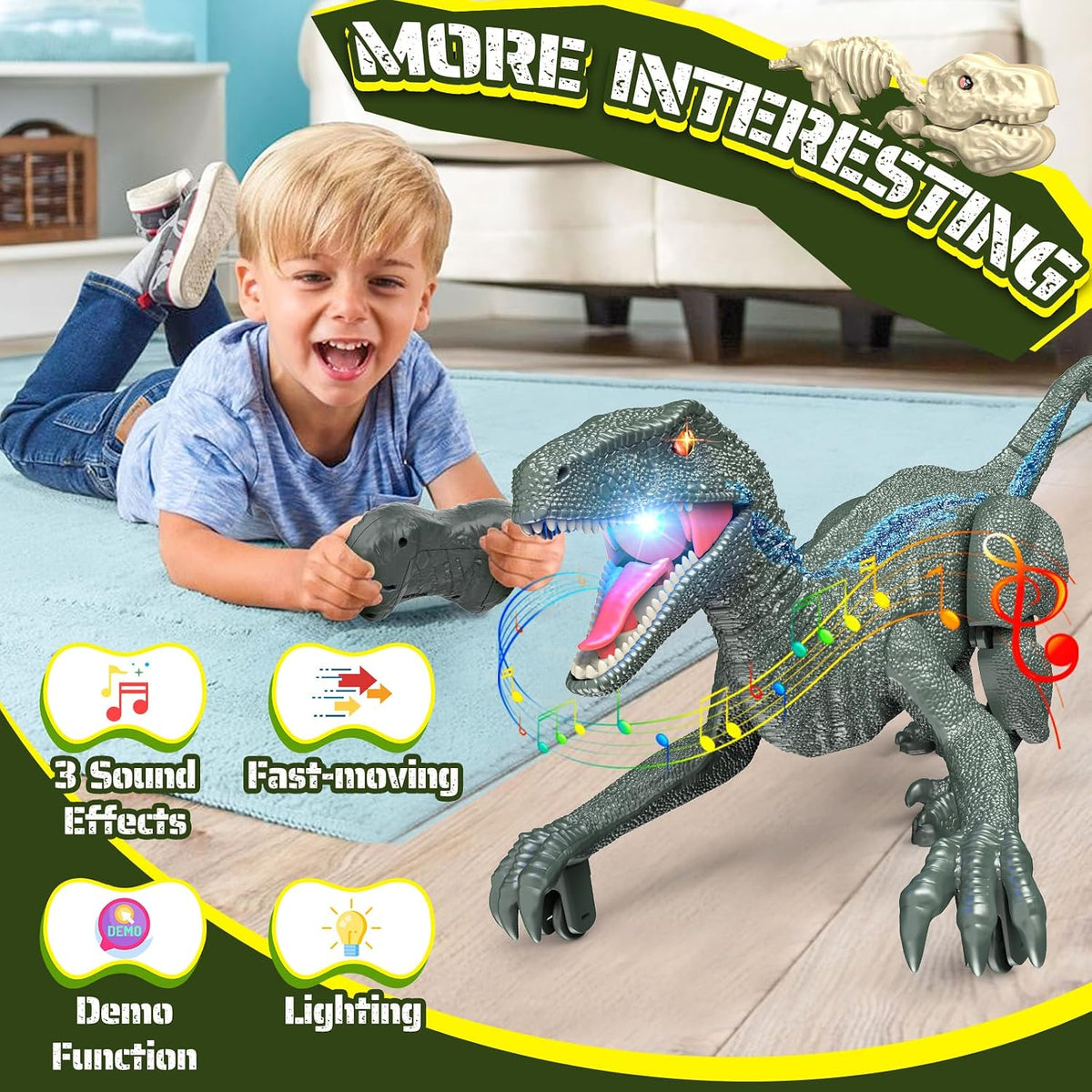 Realistic Remote Control Dinosaur Toys para Kids, 3 Sound Effects